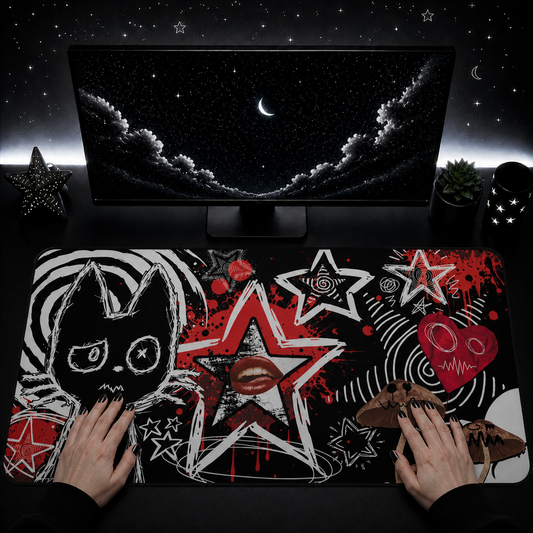 Alt Grunge Desk Mat — Black Red Aesthetic Gaming Setups
