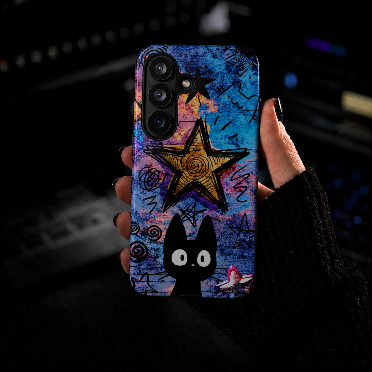 Black Cat Phone Case | Aesthetic Star Cover | NekoStyleStudio