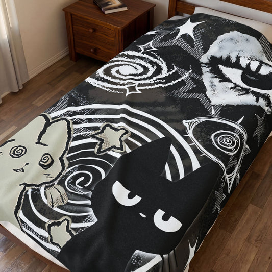 Trippy Cat Bunny Velveteen Plush Blanket