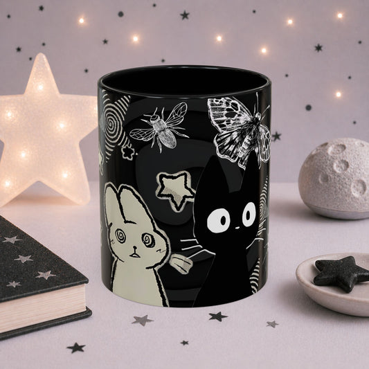 Trippy Grunge Cat Mug — Alt Weirdcore Ceramic Coffee Cup