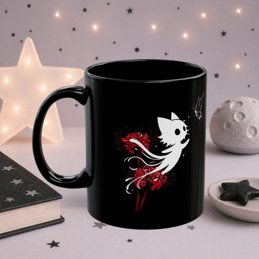Gothic Cat Ghost Mug — Dark Aesthetic Ceramic Coffee Cup