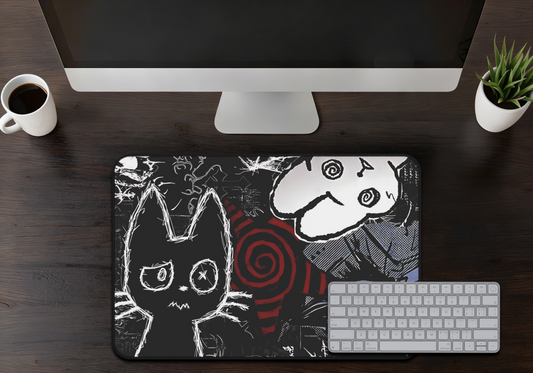 Dark Punk Anime Mousepad XL - Creepy Cat Gaming Desk Mat