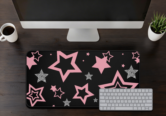 Kawaii Star Mousepad - Pink & Black Aesthetic Desk Mat for Gaming
