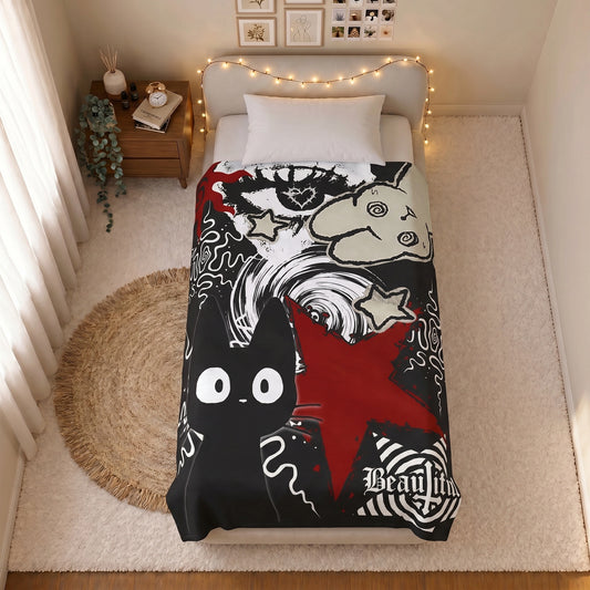 Black Cat Gothic Velveteen Plush Blanket