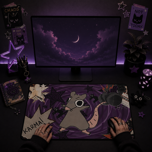 Karma Mousepad - Pastel Goth Rat & Black Cats XL Desk Mat