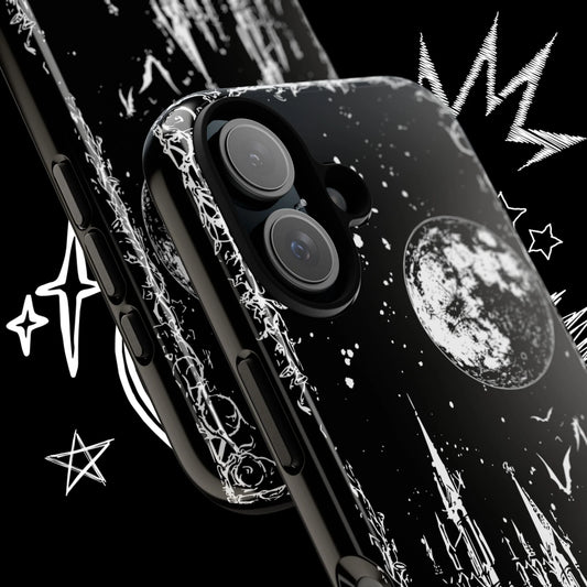 Close Up of Gothic Castle Phone Case Showing Premium Print Detail and Moon Artwork