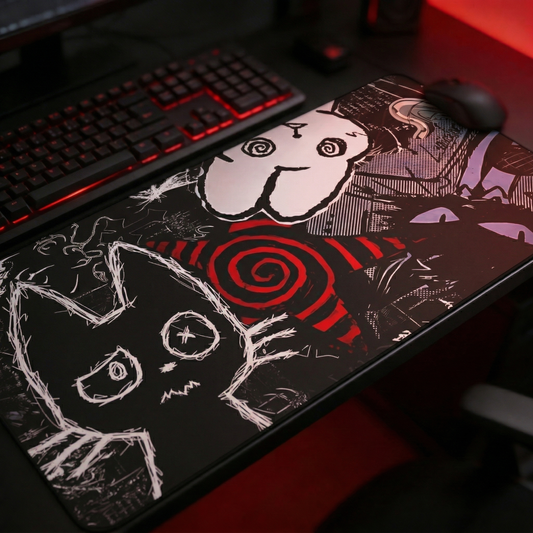 Dark Punk Anime Mousepad XL - Creepy Cat Gaming Desk Mat