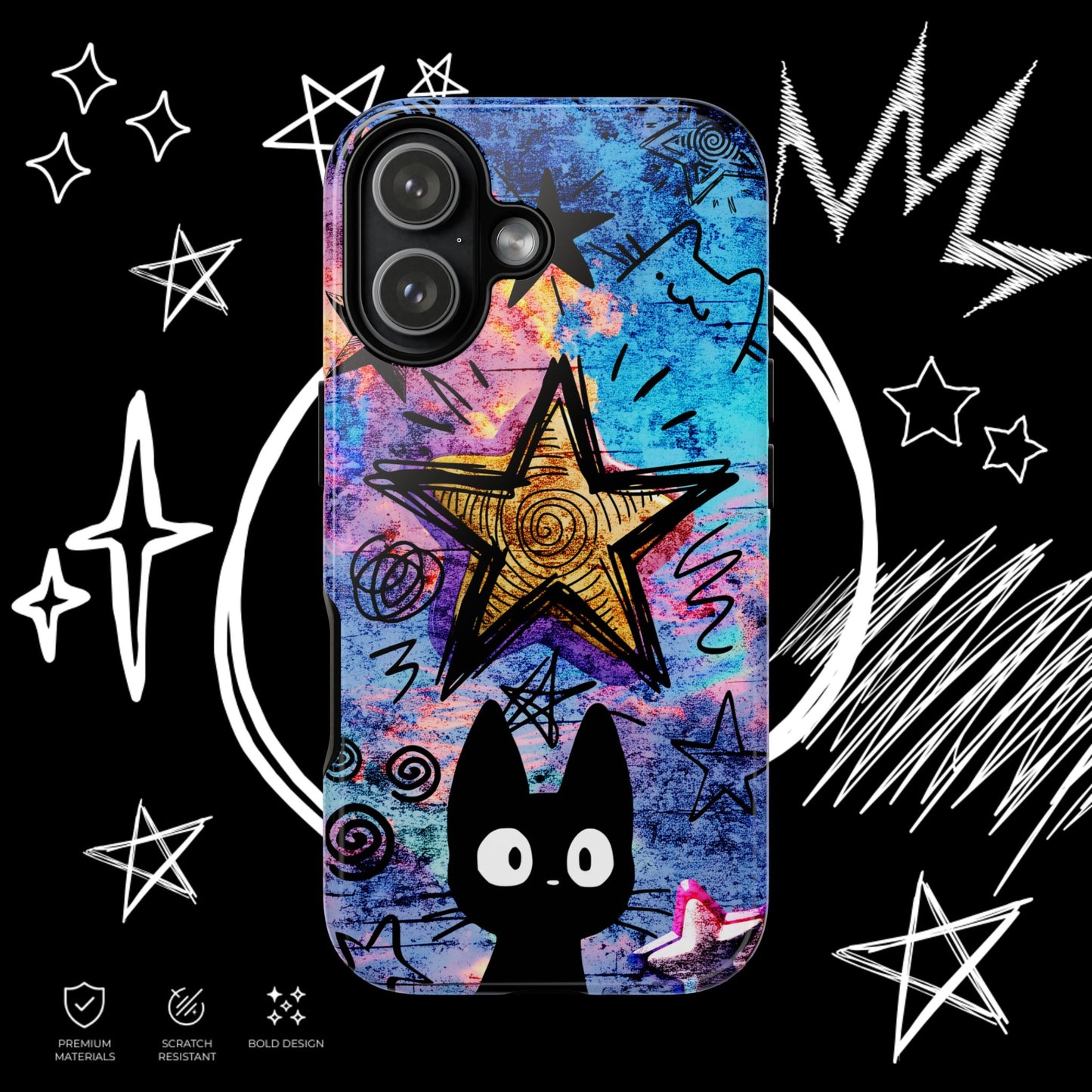 Black Cat Phone Case | Aesthetic Star Cover | NekoStyleStudio