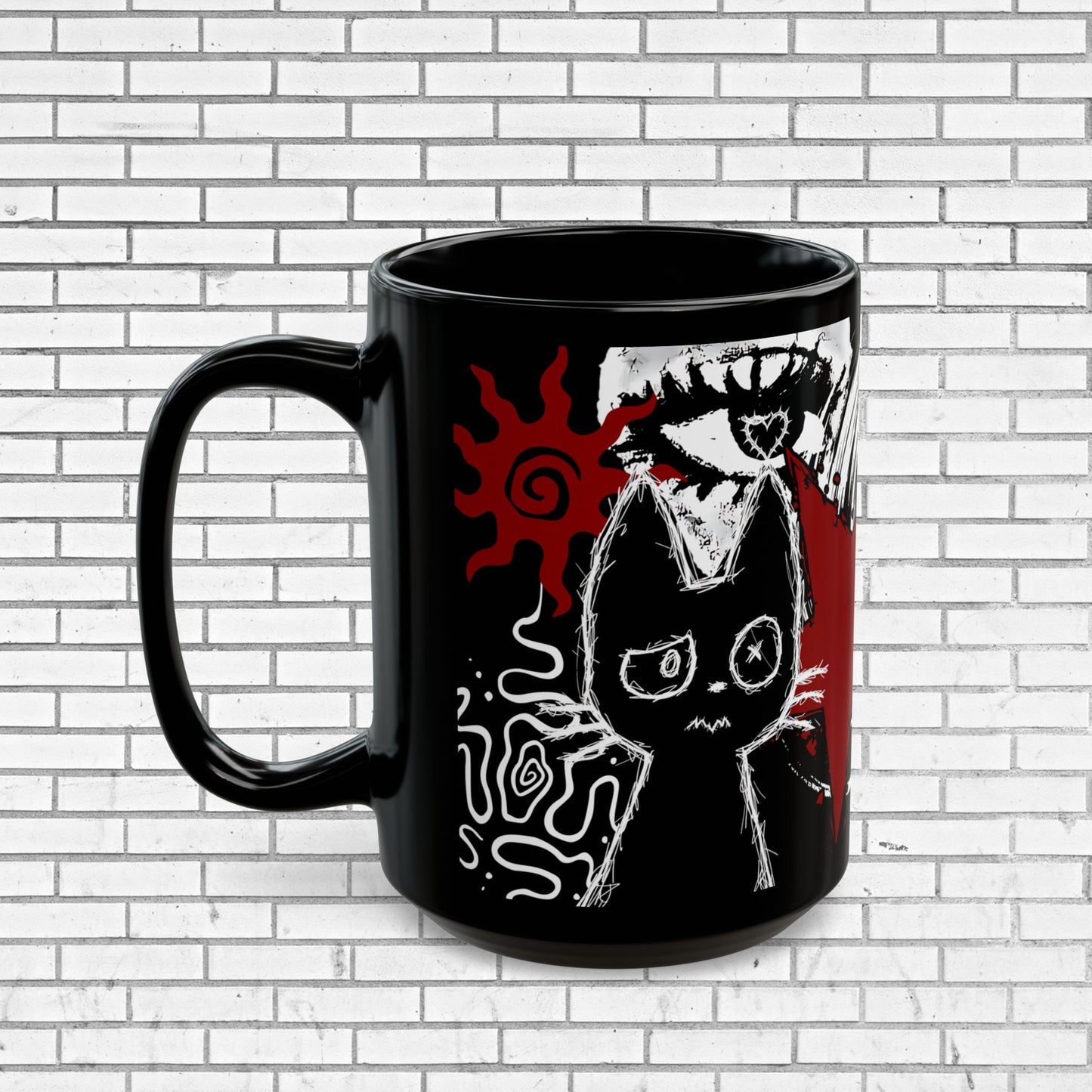 Dark Punk Cat Mug - Gothic Black Coffee Cup Alt Aesthetic