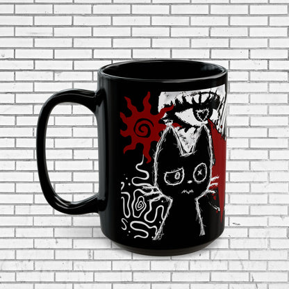 Dark Punk Cat Mug - Gothic Black Coffee Cup Alt Aesthetic
