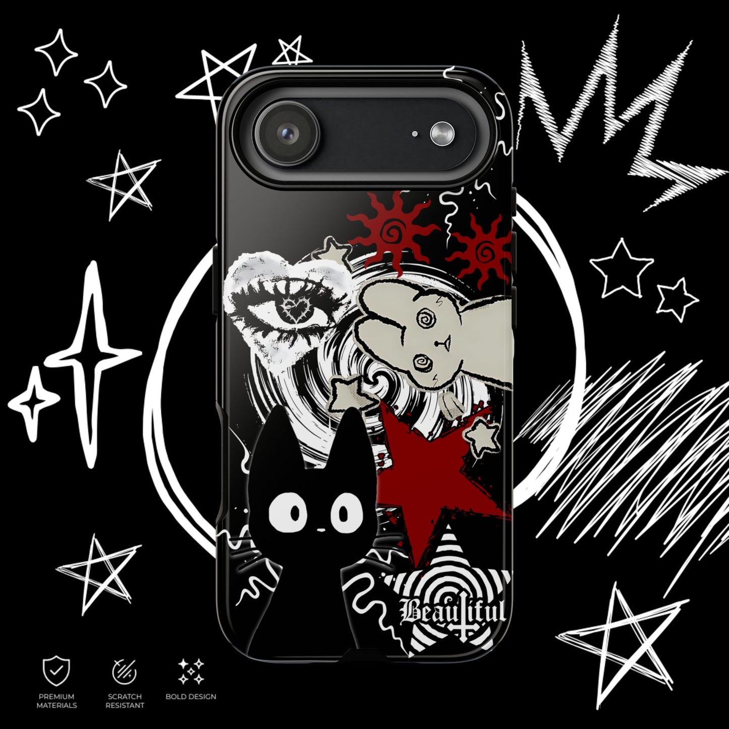 Gothic Cat & Bunny Phone Case – iPhone 17 – Glossy Finish | NekoStyleStudio