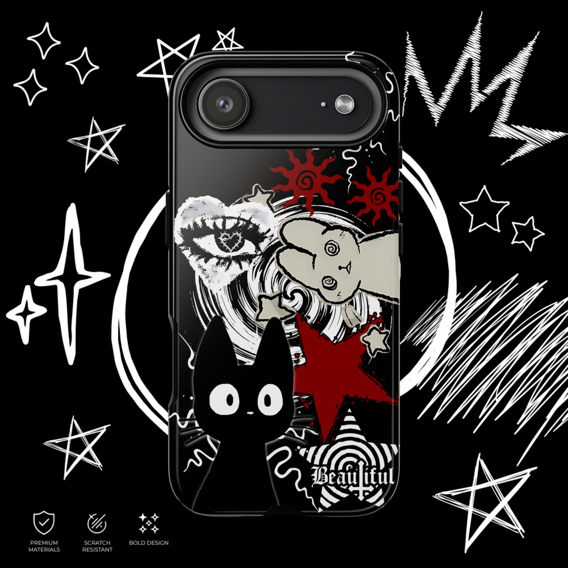 Gothic Cat & Bunny Phone Case – iPhone 17 – Glossy Finish | NekoStyleStudio