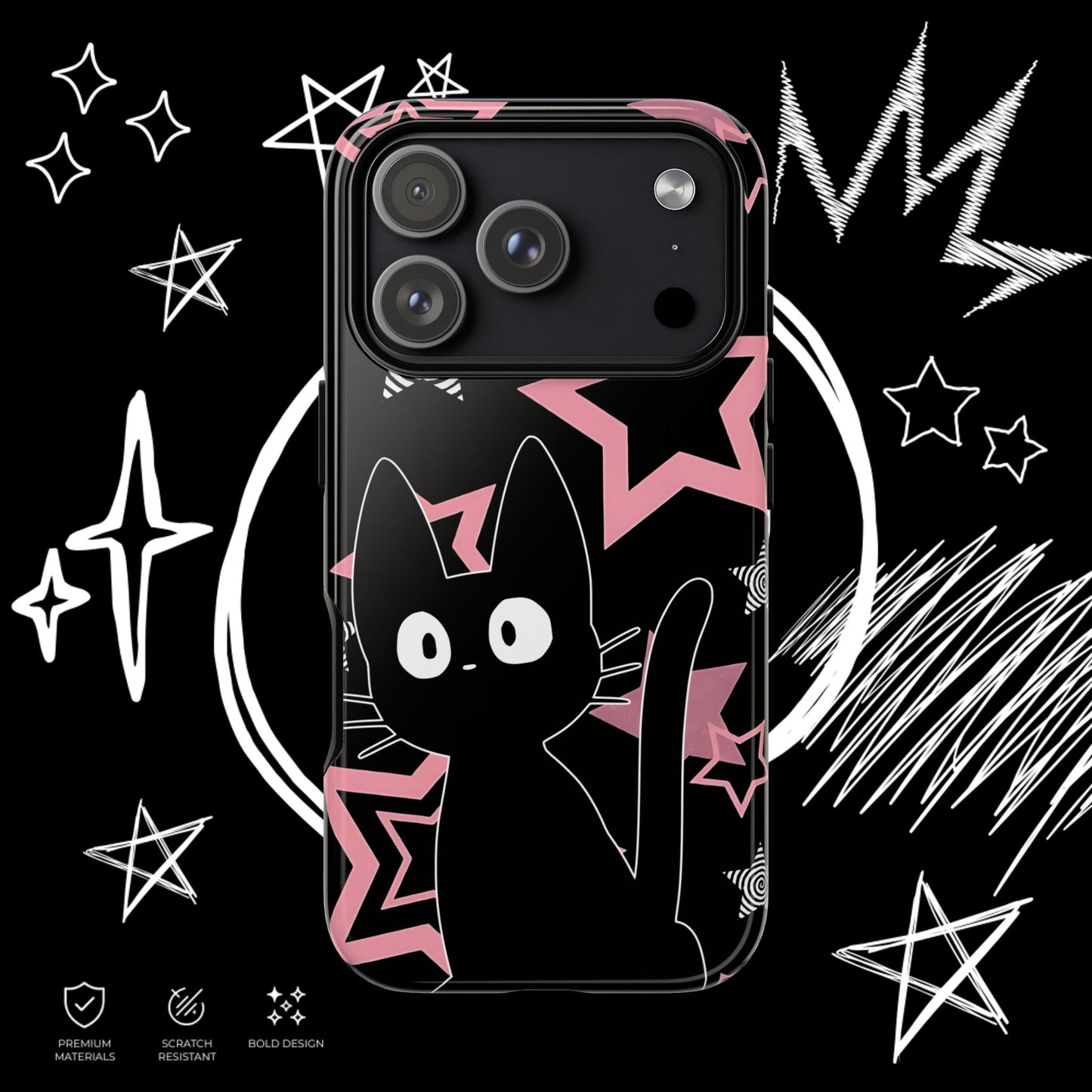 Cute Black Cat Phone Case | Kawaii Pastel Goth Design | NekoStyleStudio