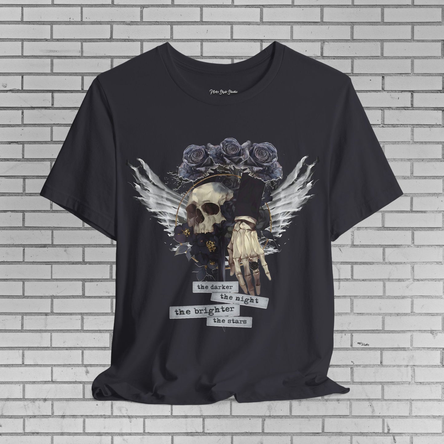 Gothic Skull Shirt - Dark Angel Skeleton Hand Graphic Tee