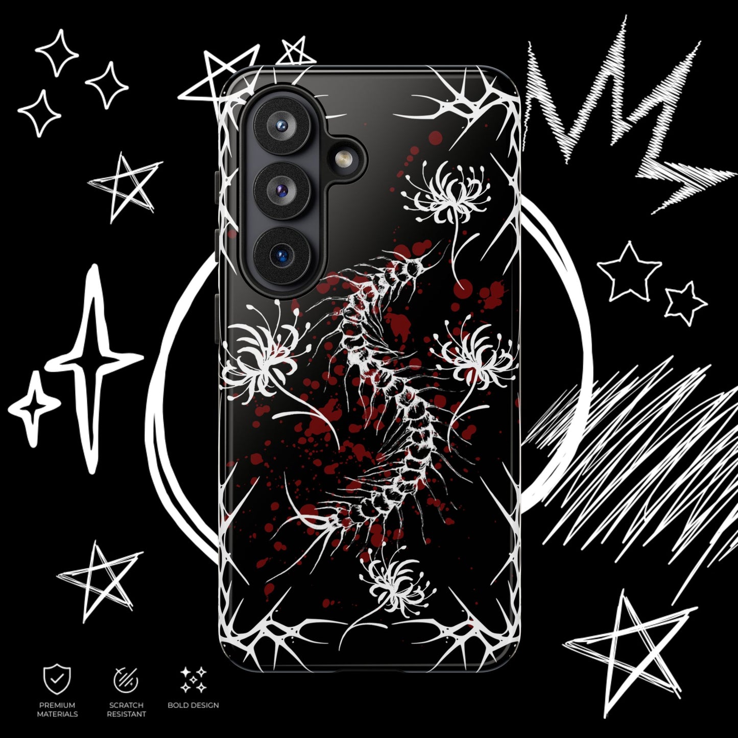 Gothic Centipede Phone Case | Blood Splatter Design | NekoStyleStudio