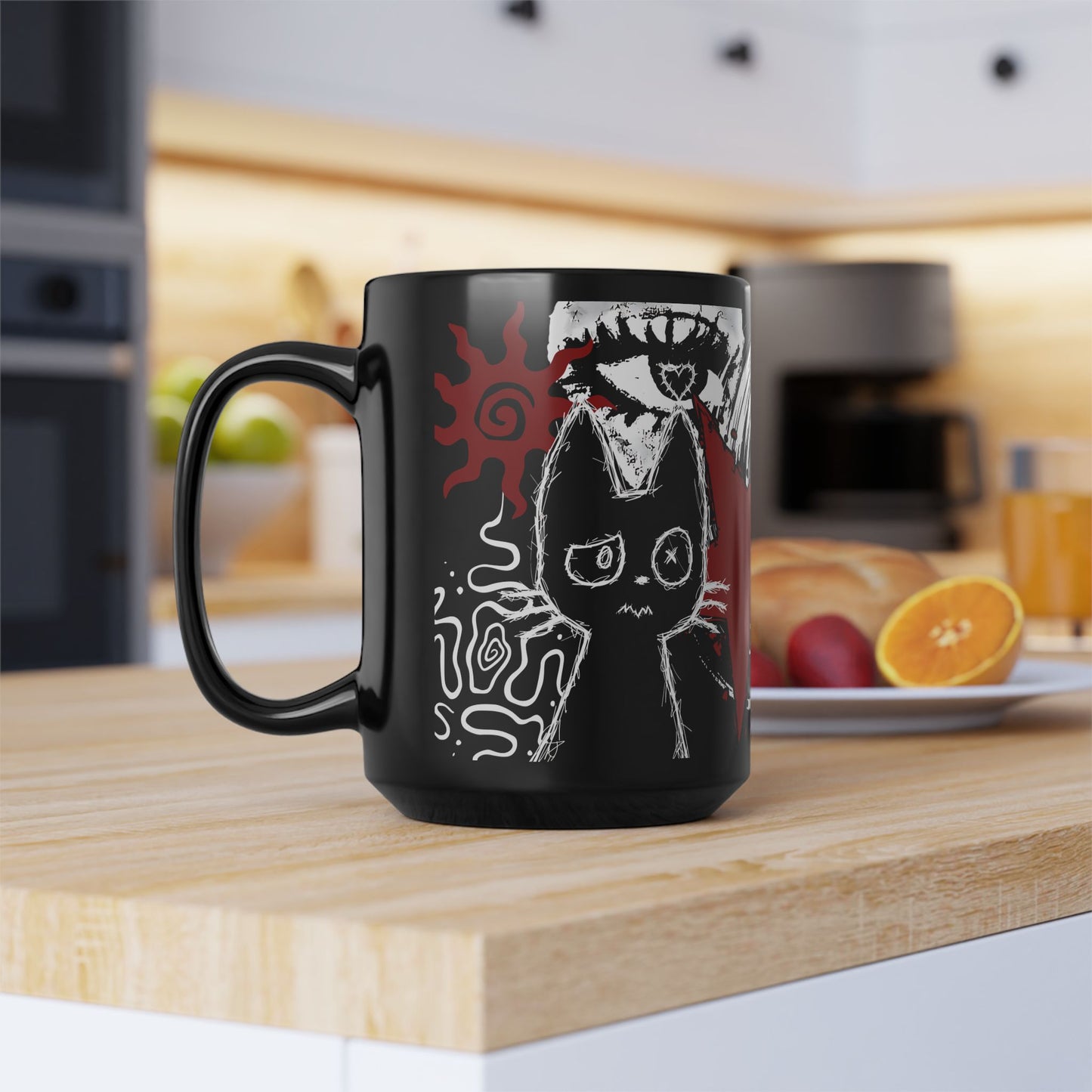 Dark Punk Cat Mug - Gothic Black Coffee Cup Alt Aesthetic