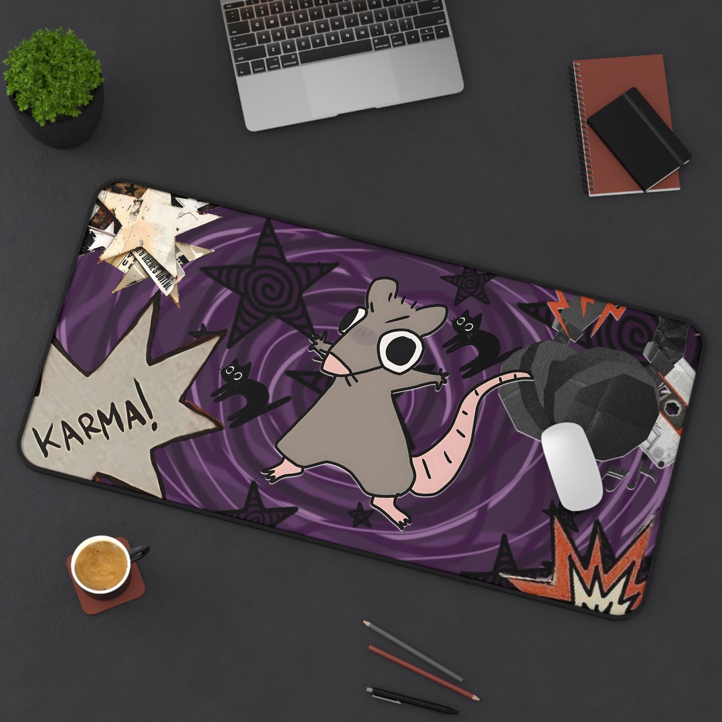 Karma Mousepad - Pastel Goth Rat & Black Cats XL Desk Mat