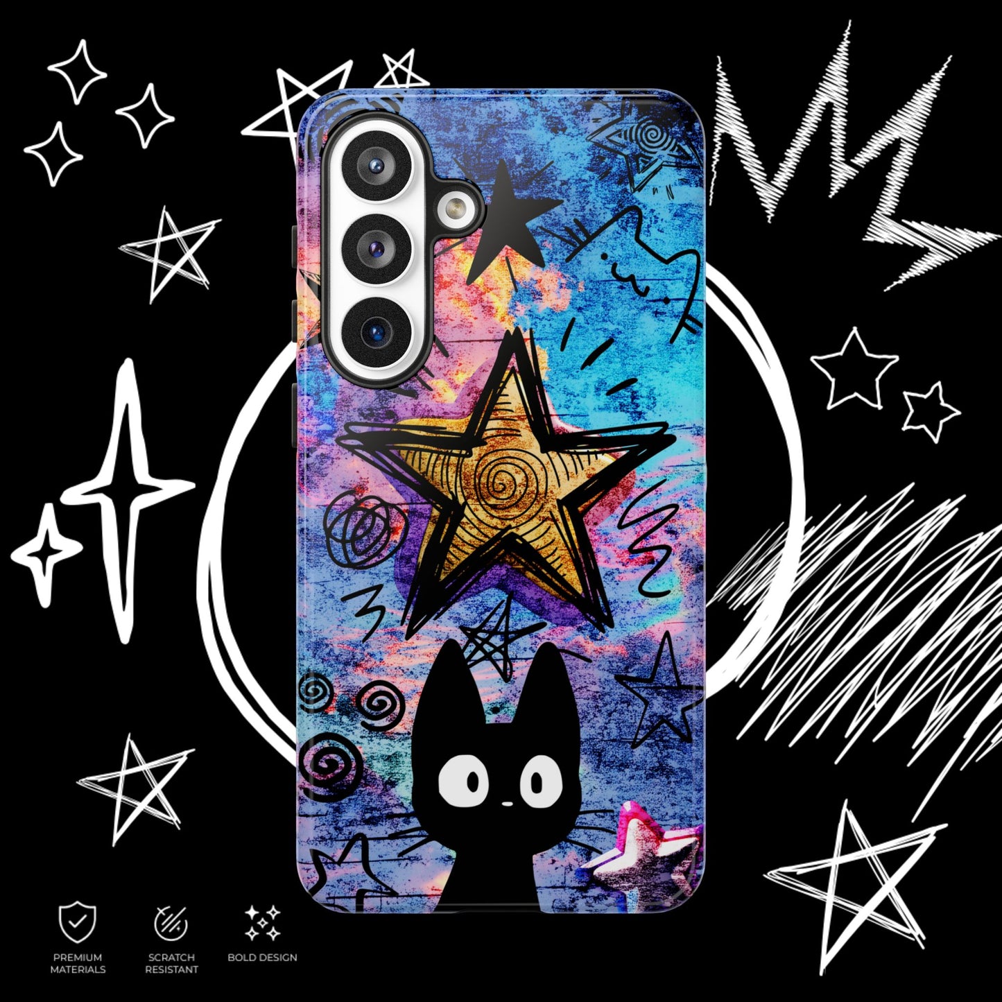 Black Cat Phone Case | Aesthetic Star Cover | NekoStyleStudio