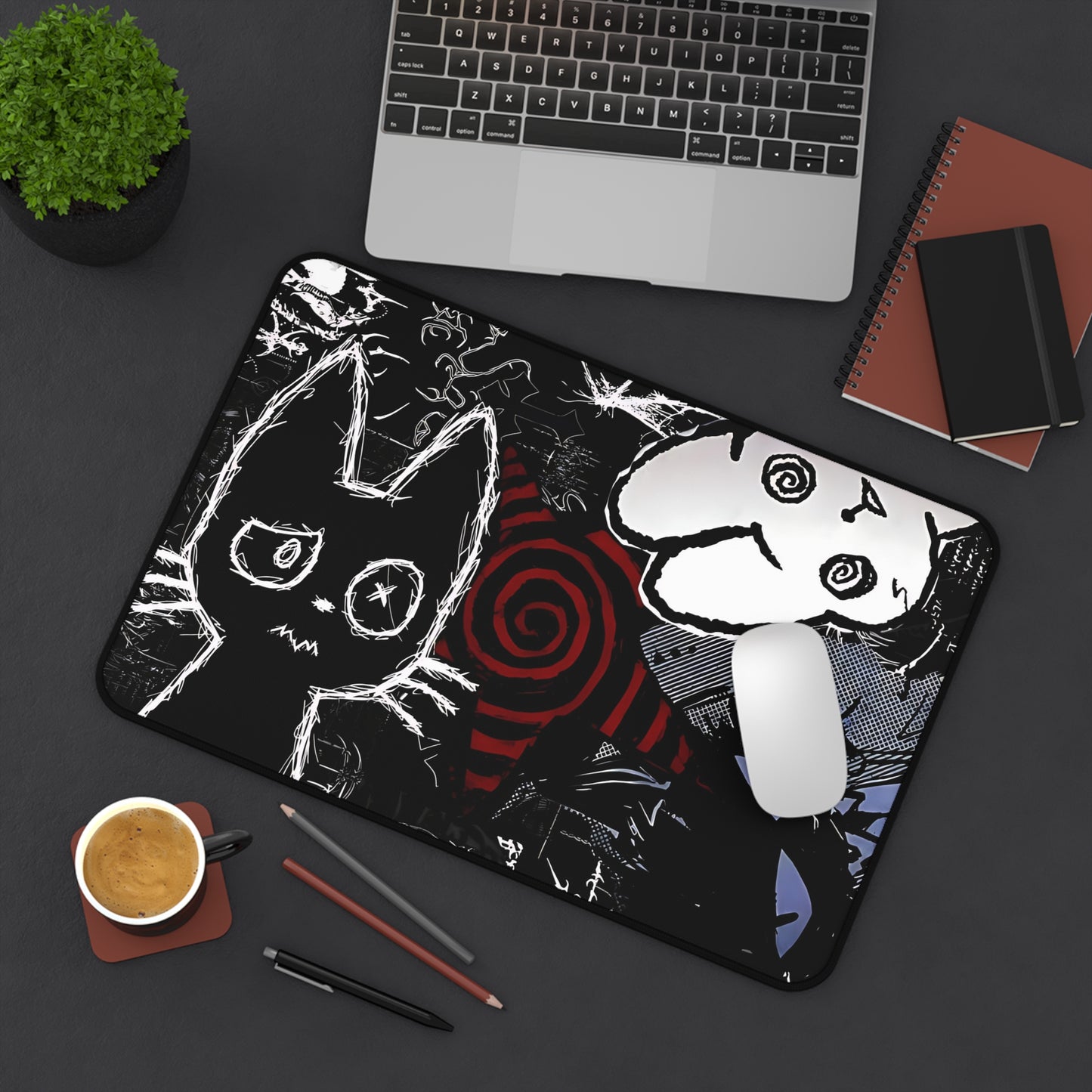 Dark Punk Anime Mousepad XL - Creepy Cat Gaming Desk Mat