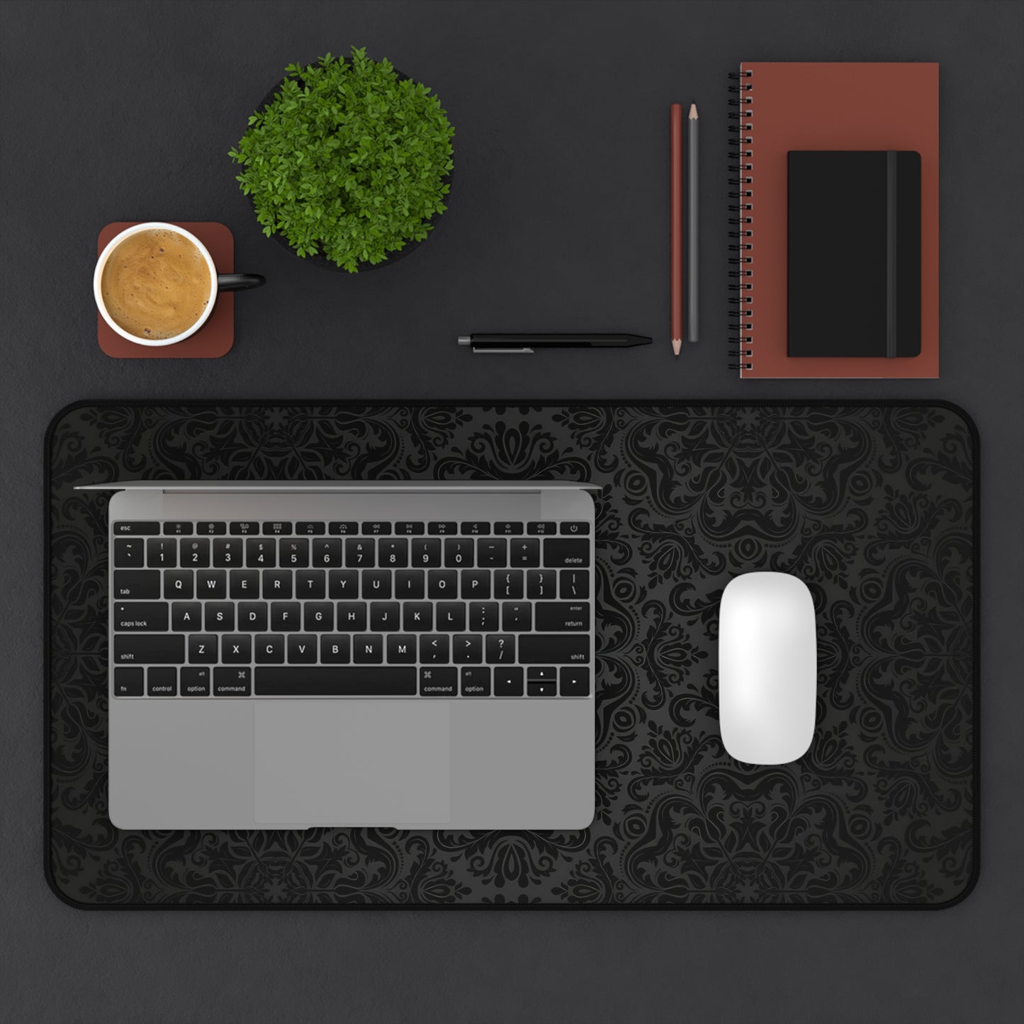 Black Damask Gothic Mousepad - Dark Academia Desk Mat