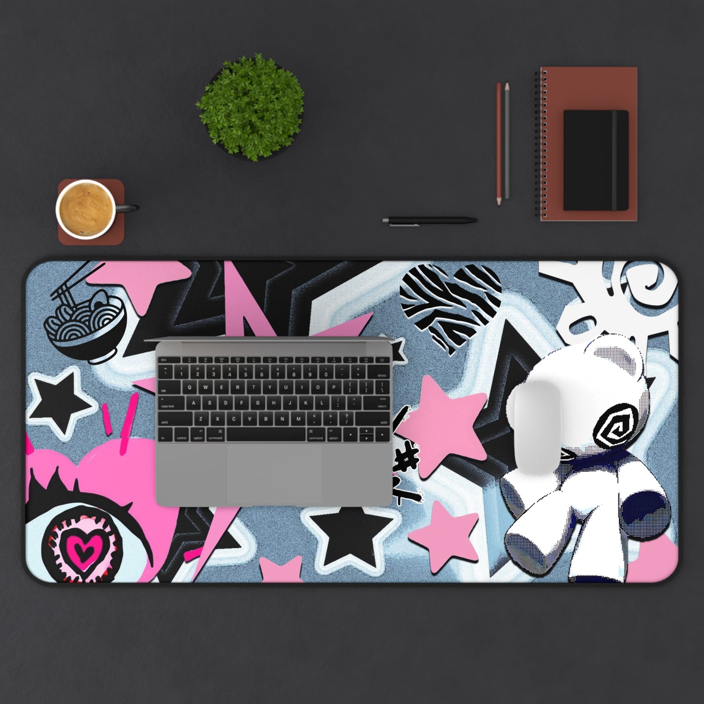 Kawaii Punk Mousepad - Pink Star Aesthetic Gaming Desk Mat