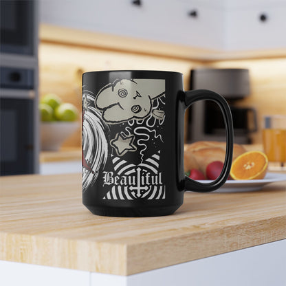 Dark Punk Cat Mug - Gothic Black Coffee Cup Alt Aesthetic