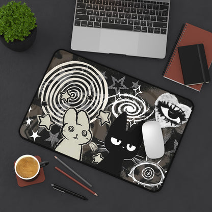 Dark Punk Pad Trippy Bunny &amp; Cat Mousepad Alt Grunge Desk Mat Weirdcore Aesthetic Gaming Pad for Emo Desks Indie Alt Room Decor