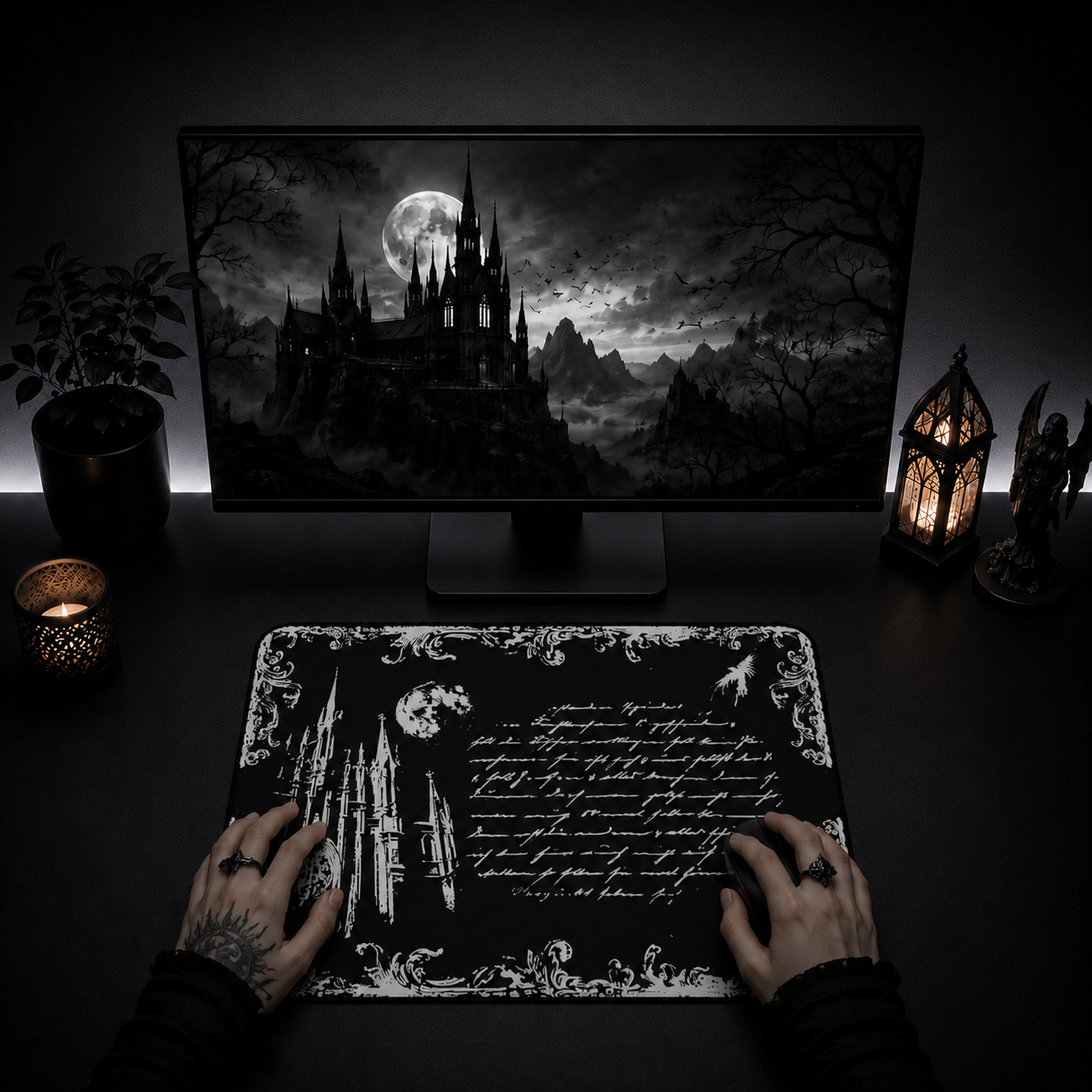 Gothic Castle Mousepad - Dark Academia Desk Mat for Gamers & Fantasy Lovers