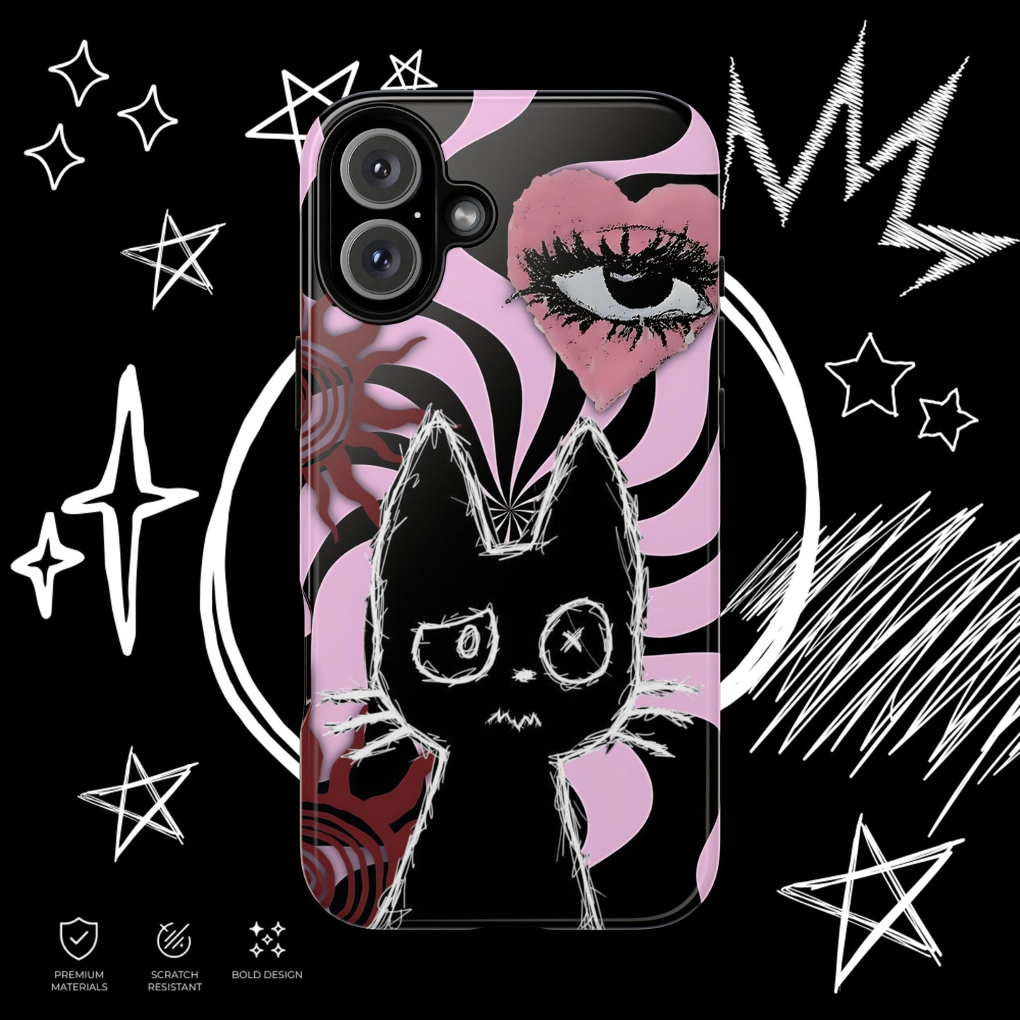 Dark Punk Phone Case | Gothic Kawaii Cat Cover | NekoStyleStudio