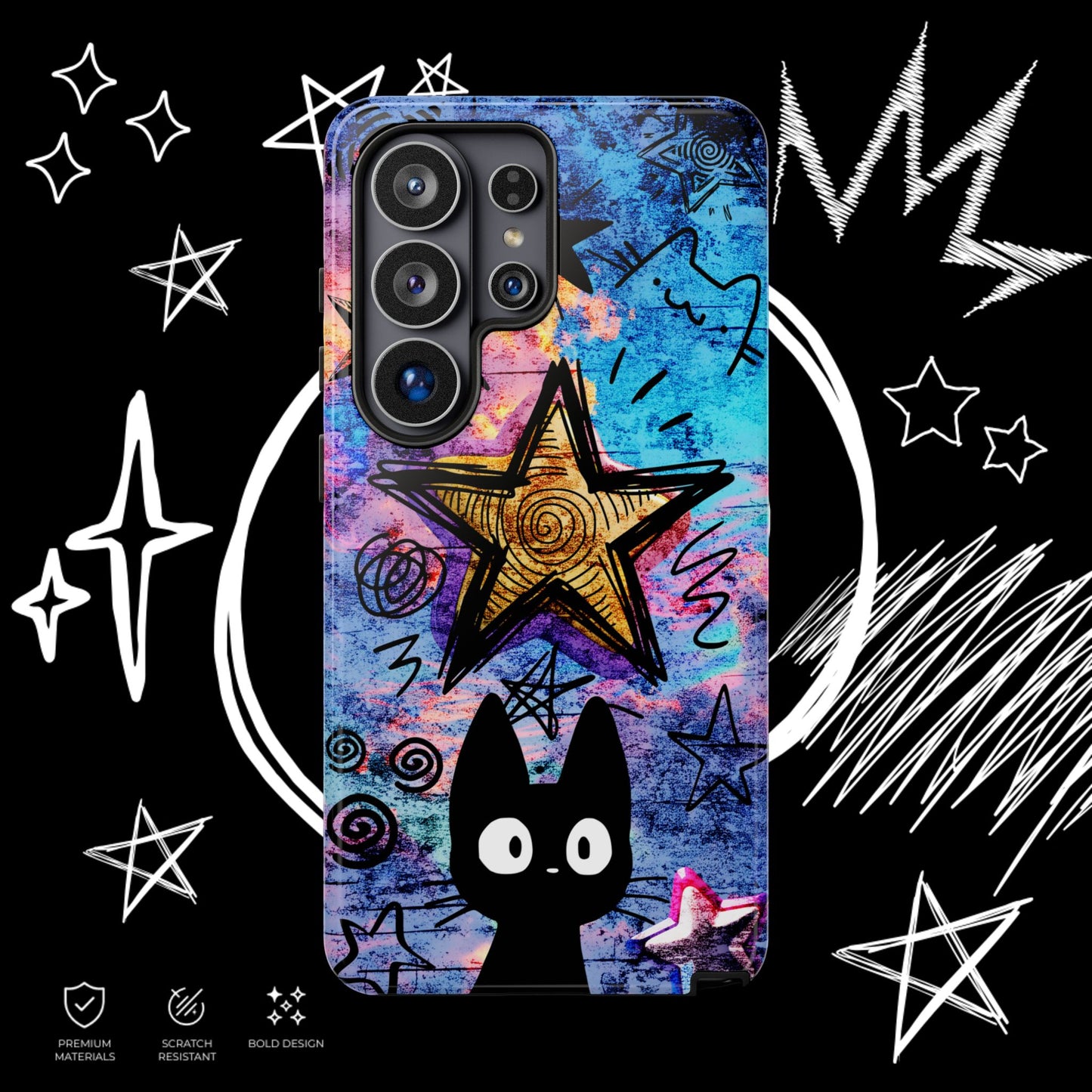 Black Cat Phone Case | Aesthetic Star Cover | NekoStyleStudio