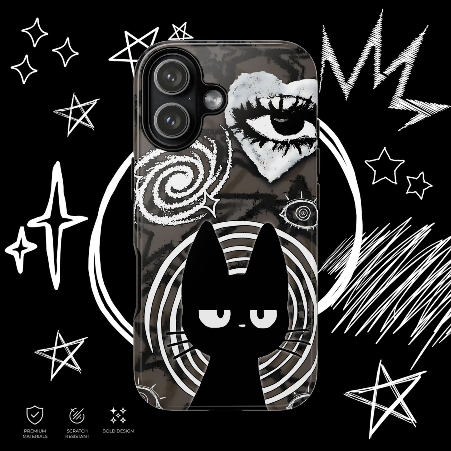 Gothic Cat & Mystical Eye Phone Case | Dark Punk | NekoStyleStudio
