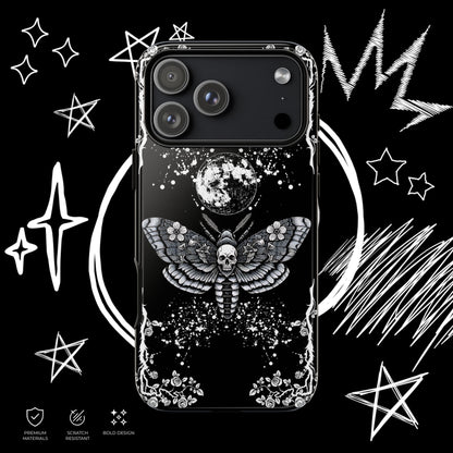 Gothic Moth Phone Case | Skull Butterfly Moon Cover | NekoStyleStudio