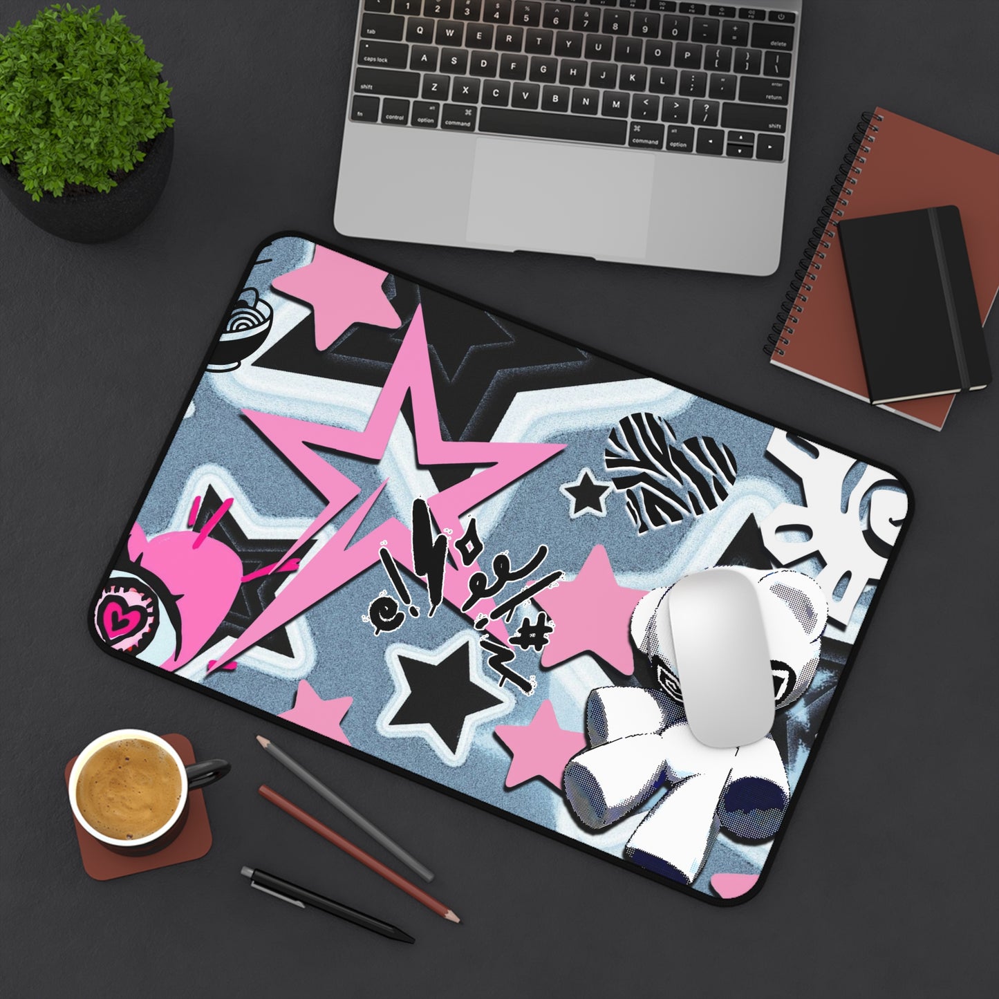 Kawaii Punk Mousepad - Pink Star Aesthetic Gaming Desk Mat