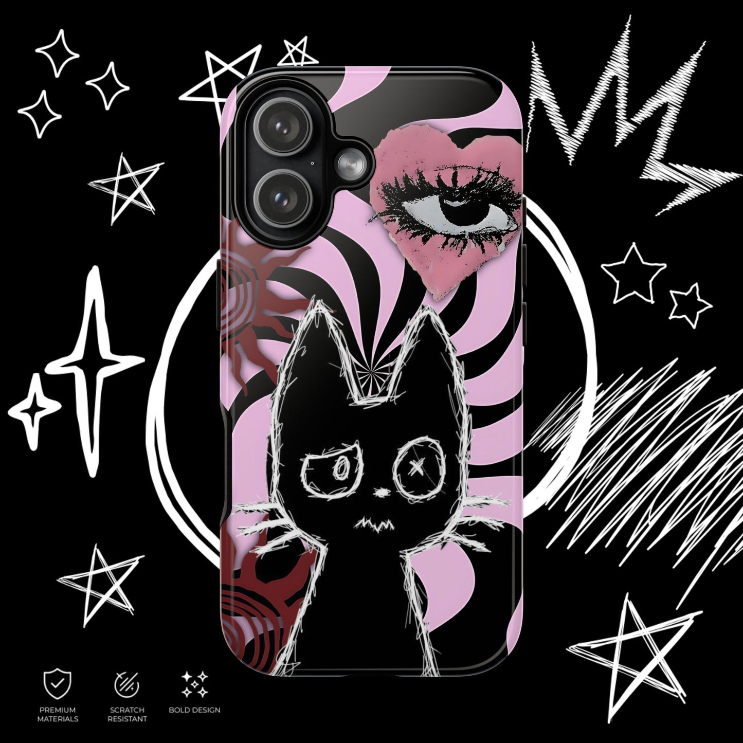 Dark Punk Phone Case | Gothic Kawaii Cat Cover | NekoStyleStudio