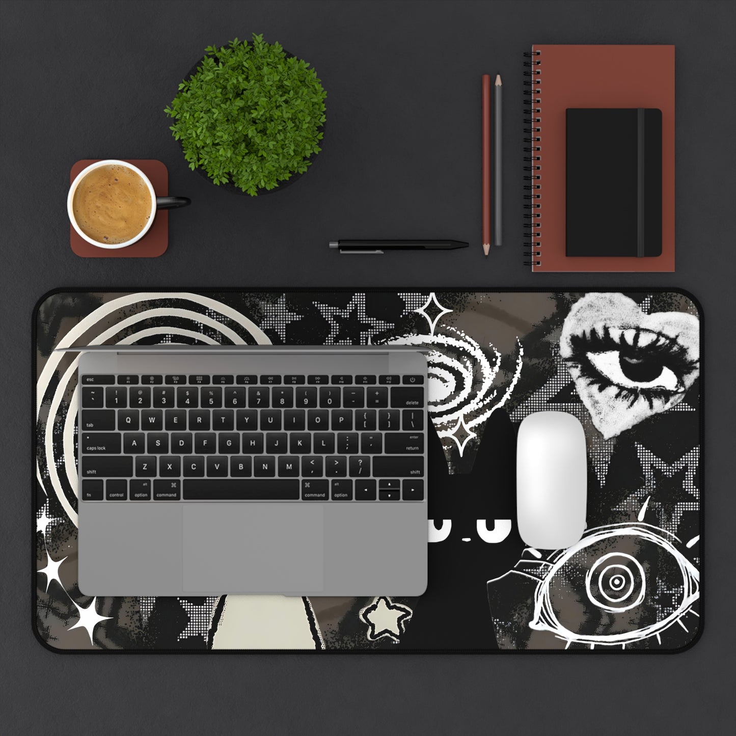 Dark Punk Pad Trippy Bunny &amp; Cat Mousepad Alt Grunge Desk Mat Weirdcore Aesthetic Gaming Pad for Emo Desks Indie Alt Room Decor