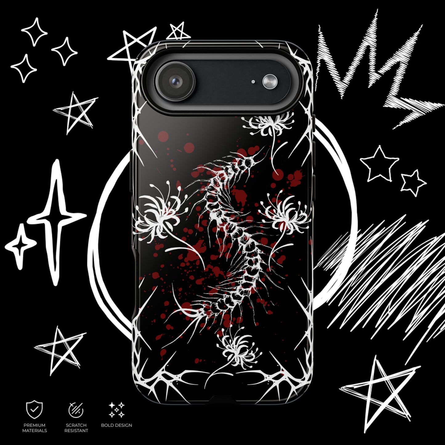 Gothic Centipede Phone Case | Blood Splatter Design | NekoStyleStudio