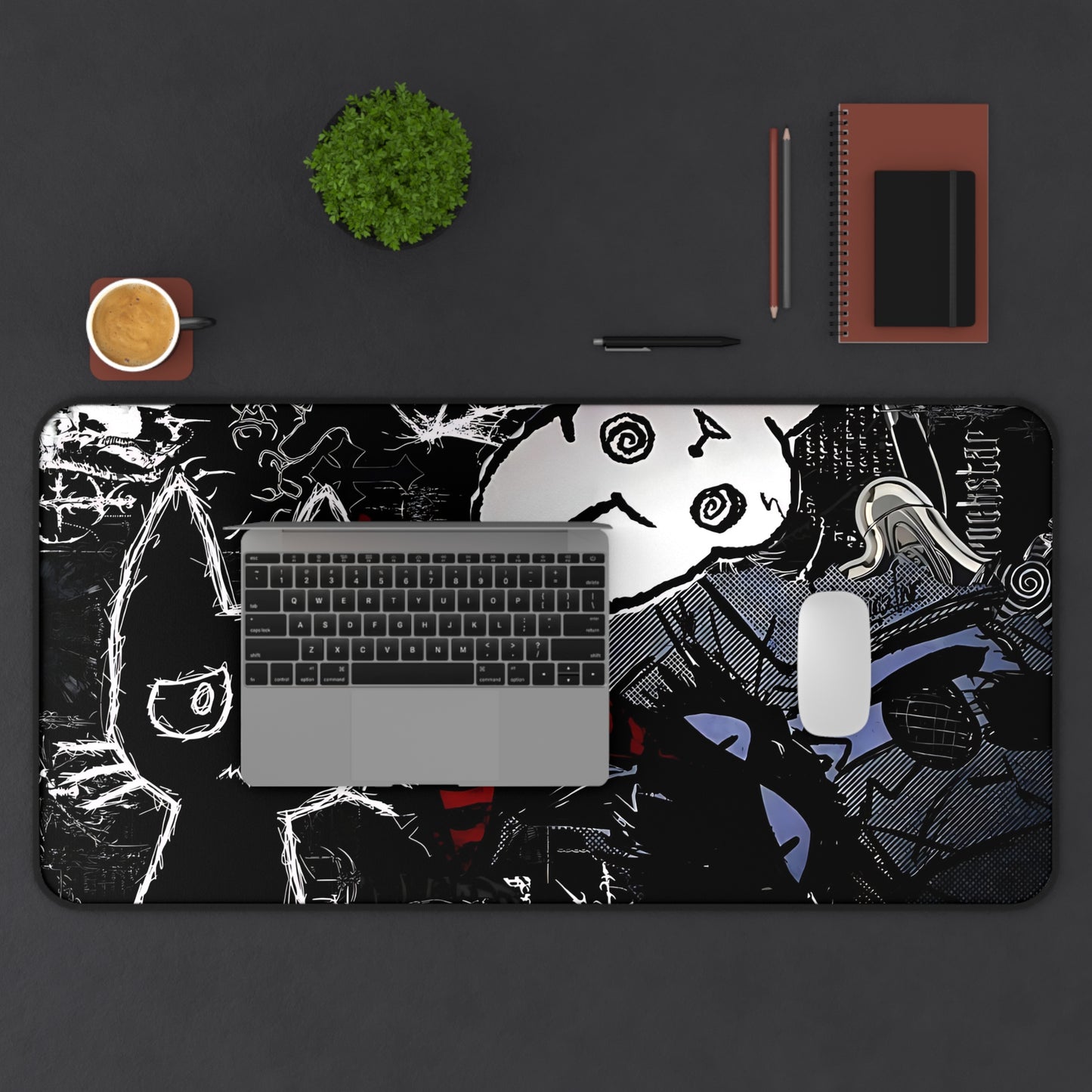 Dark Punk Anime Mousepad XL - Creepy Cat Gaming Desk Mat