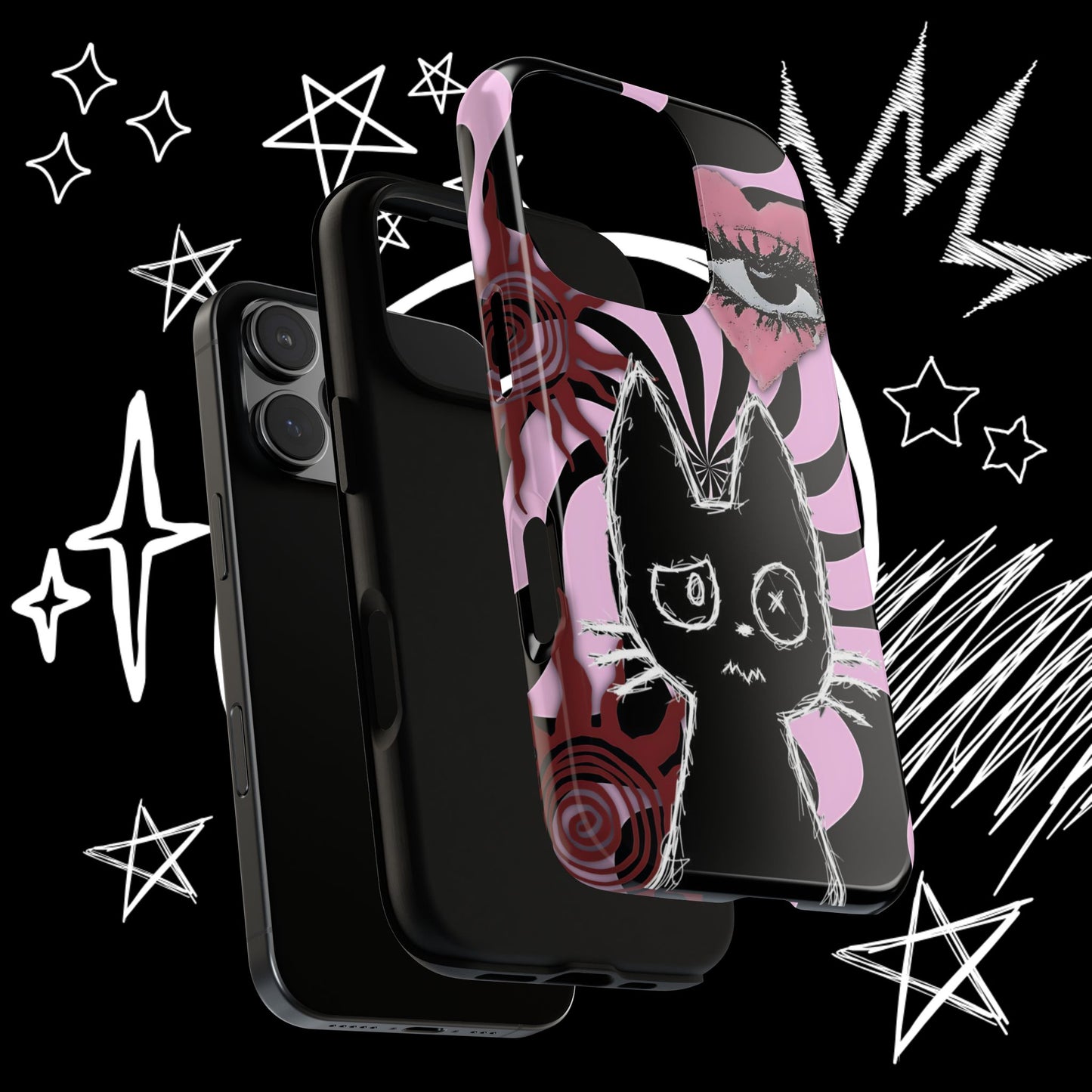 Dark Punk Phone Case | Gothic Kawaii Cat Cover | NekoStyleStudio
