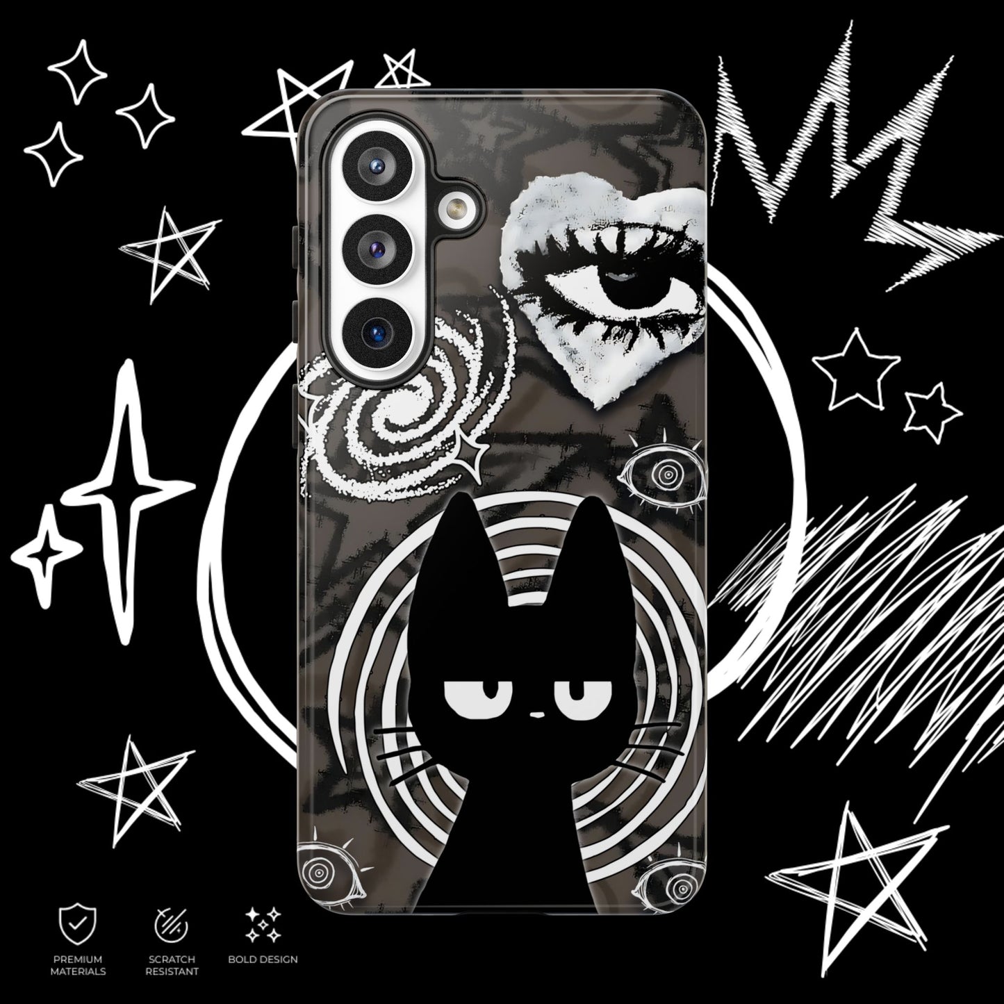 Gothic Cat & Mystical Eye Phone Case | Dark Punk | NekoStyleStudio