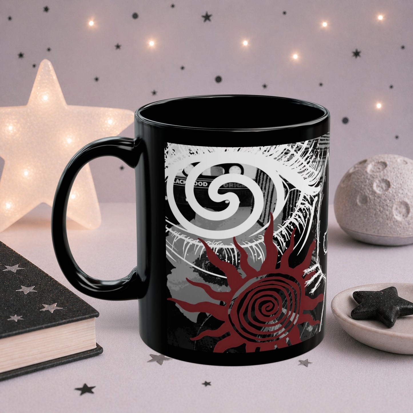 Trippy Gothic Cat Mug — Black Alt Ceramic Coffee Cup