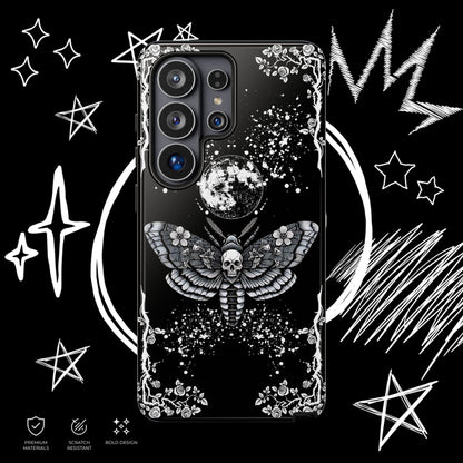 Gothic Moth Phone Case | Skull Butterfly Moon Cover | NekoStyleStudio