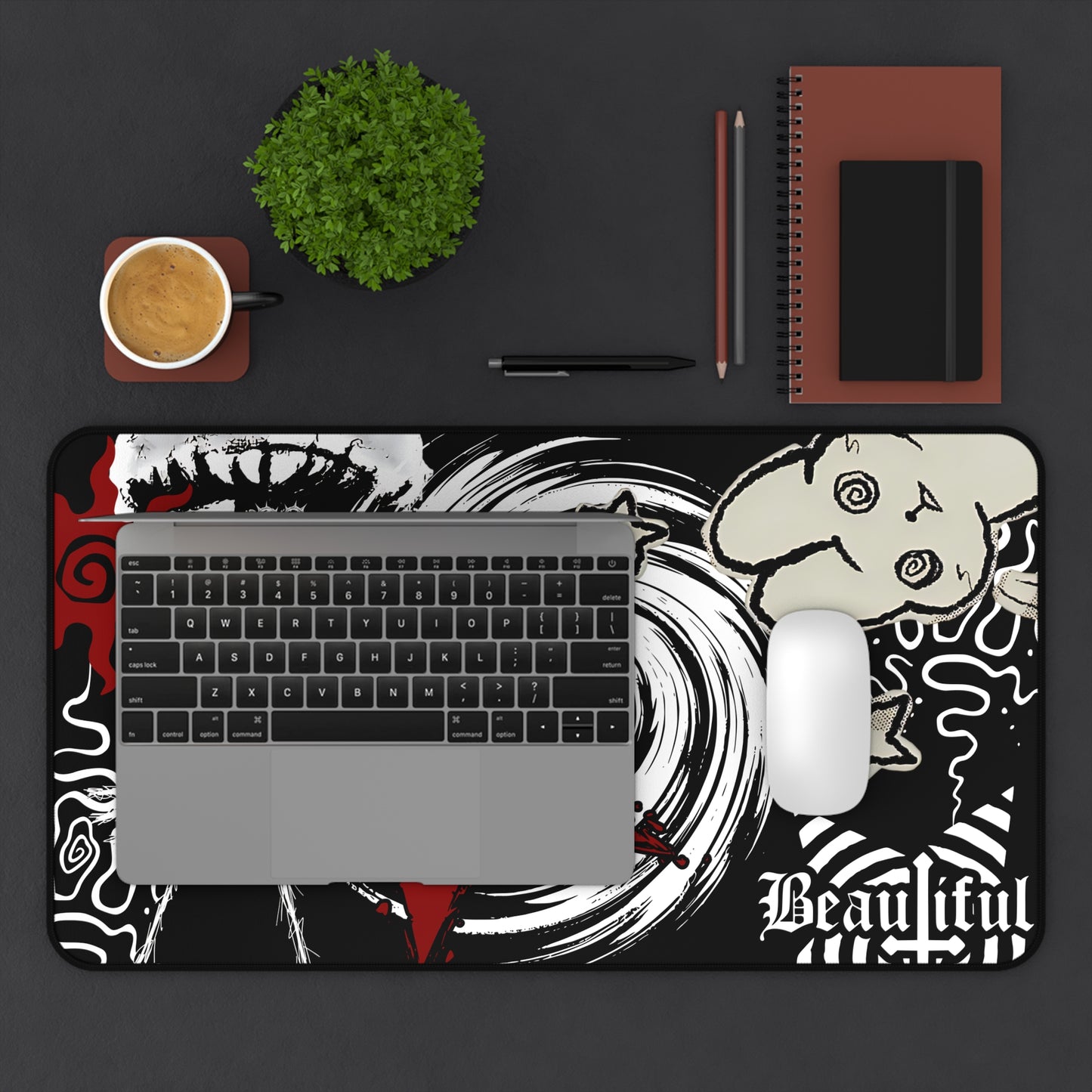 Dark Punk Cat Mousepad - Grunge Red Star Gaming Mat