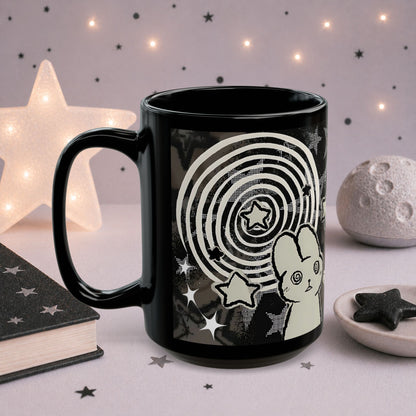 Trippy Gothic Black Cat Mug — Surreal Alt Aesthetic Coffee Cup
