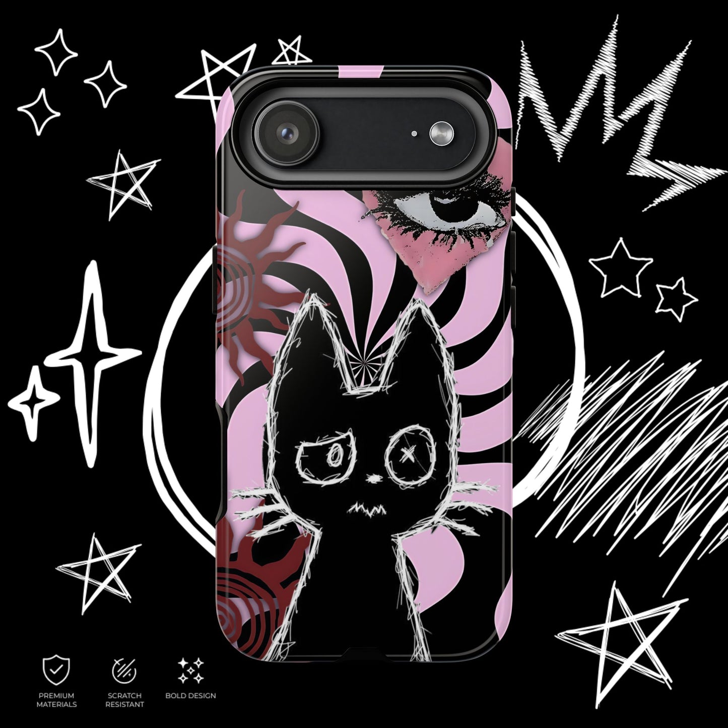Dark Punk Phone Case | Gothic Kawaii Cat Cover | NekoStyleStudio