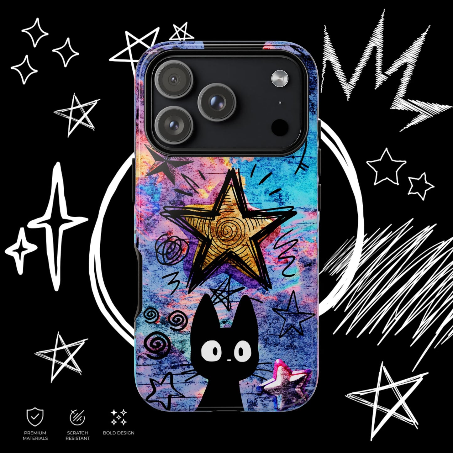Black Cat Phone Case | Aesthetic Star Cover | NekoStyleStudio