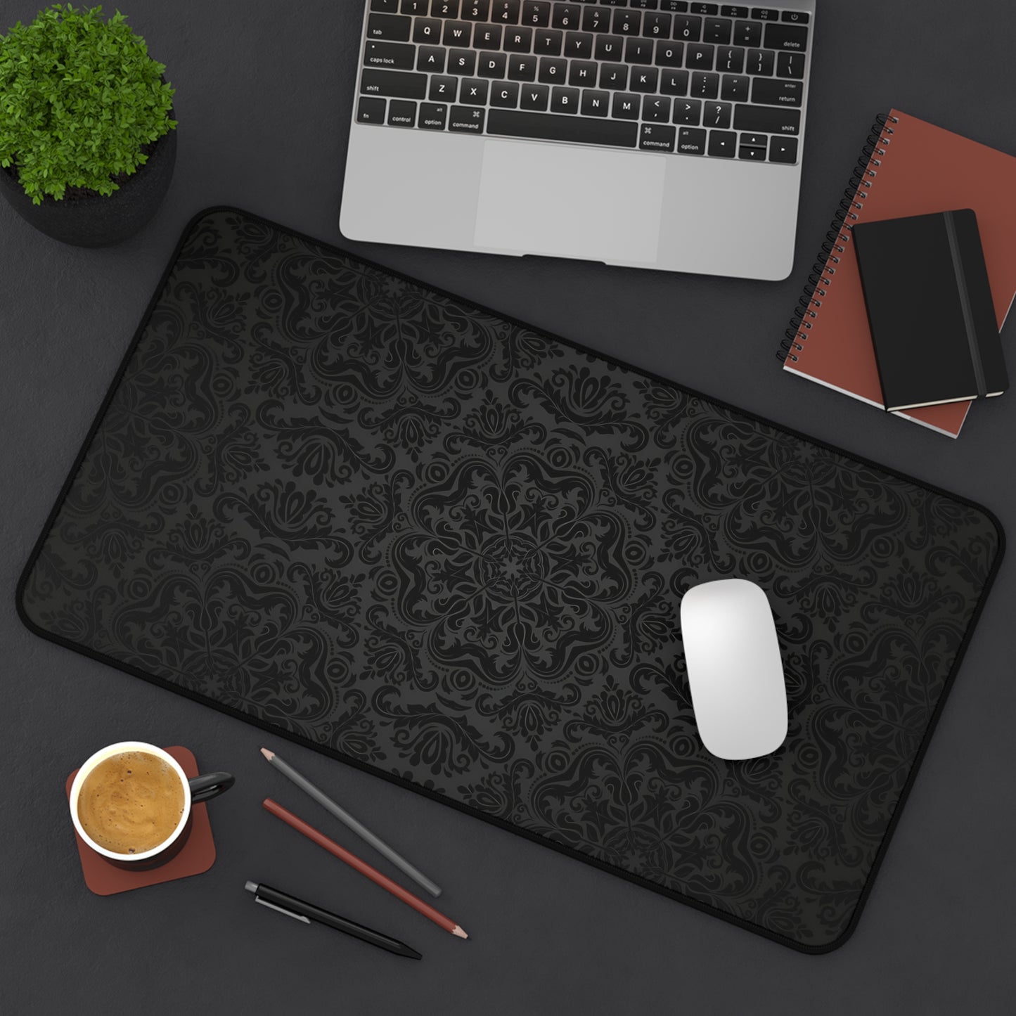 Black Damask Gothic Mousepad - Dark Academia Desk Mat
