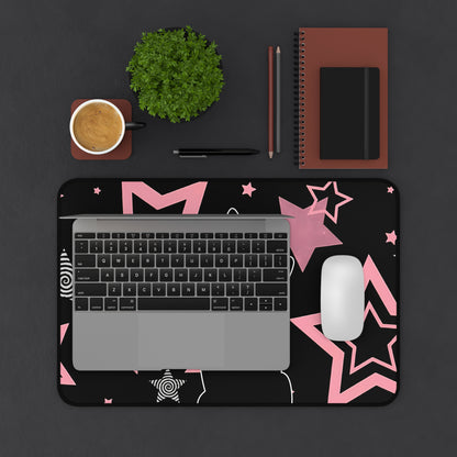 Kawaii Black Cat Mousepad - Pink Stars Retro Spiral Gaming Mat