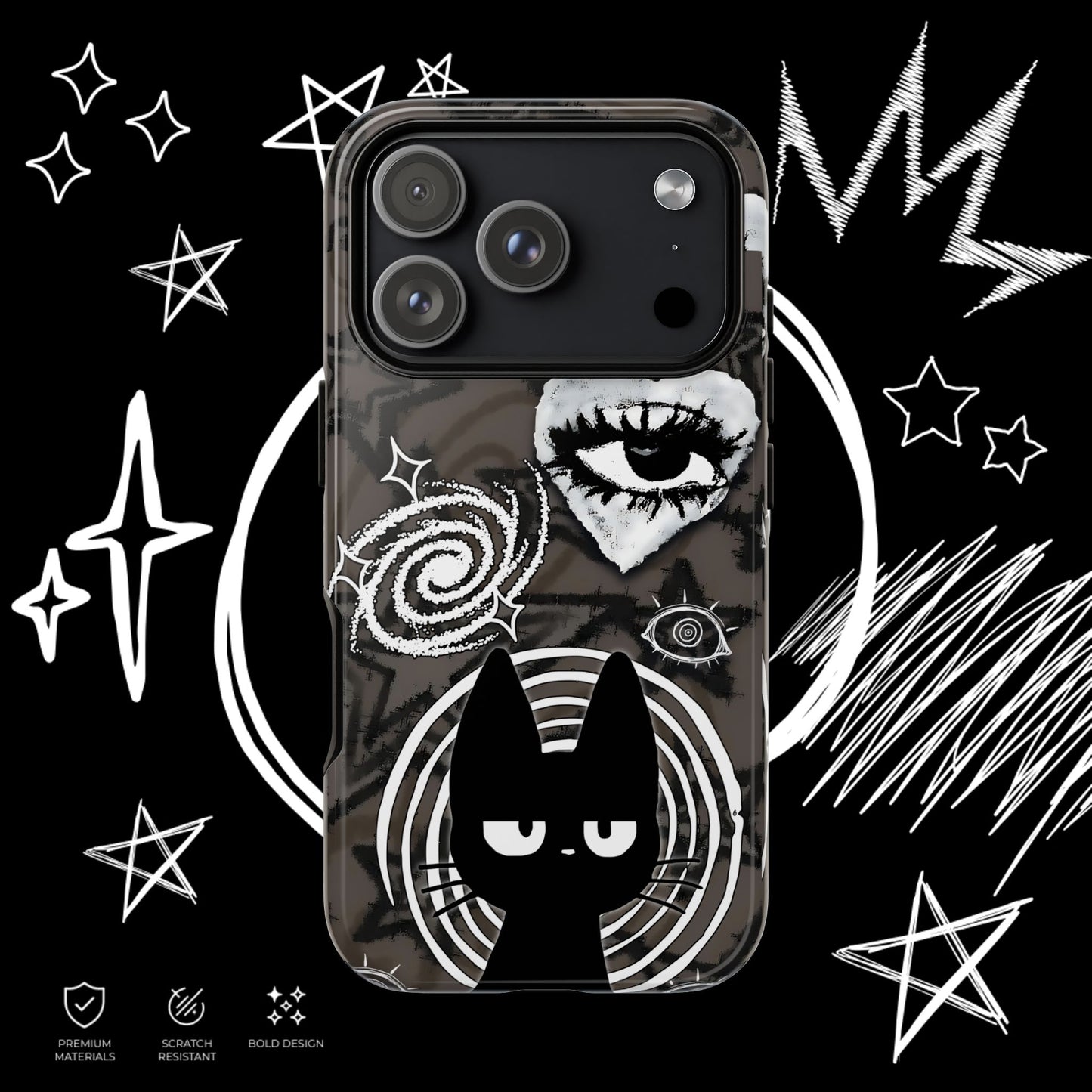 Gothic Cat & Mystical Eye Phone Case | Dark Punk | NekoStyleStudio