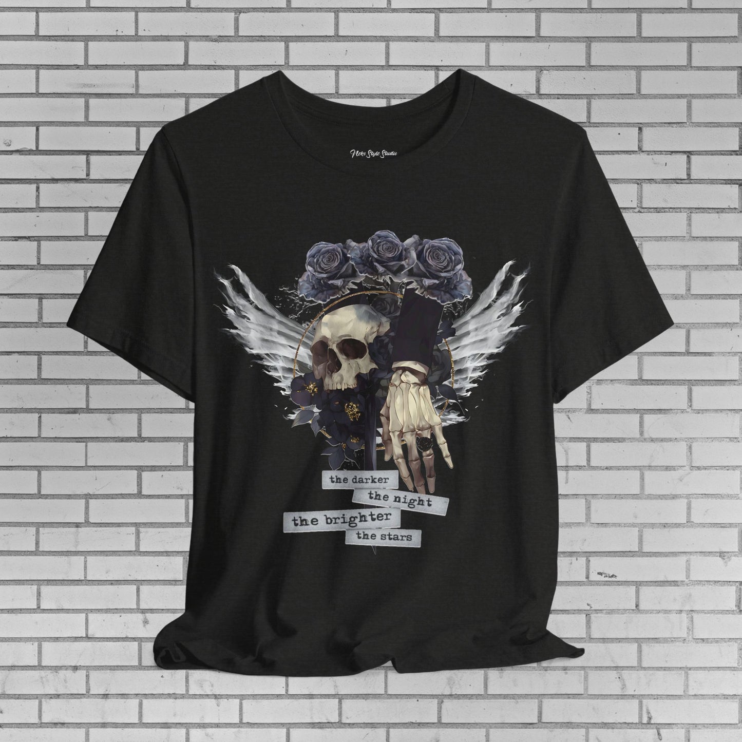 Gothic Skull Shirt - Dark Angel Skeleton Hand Graphic Tee