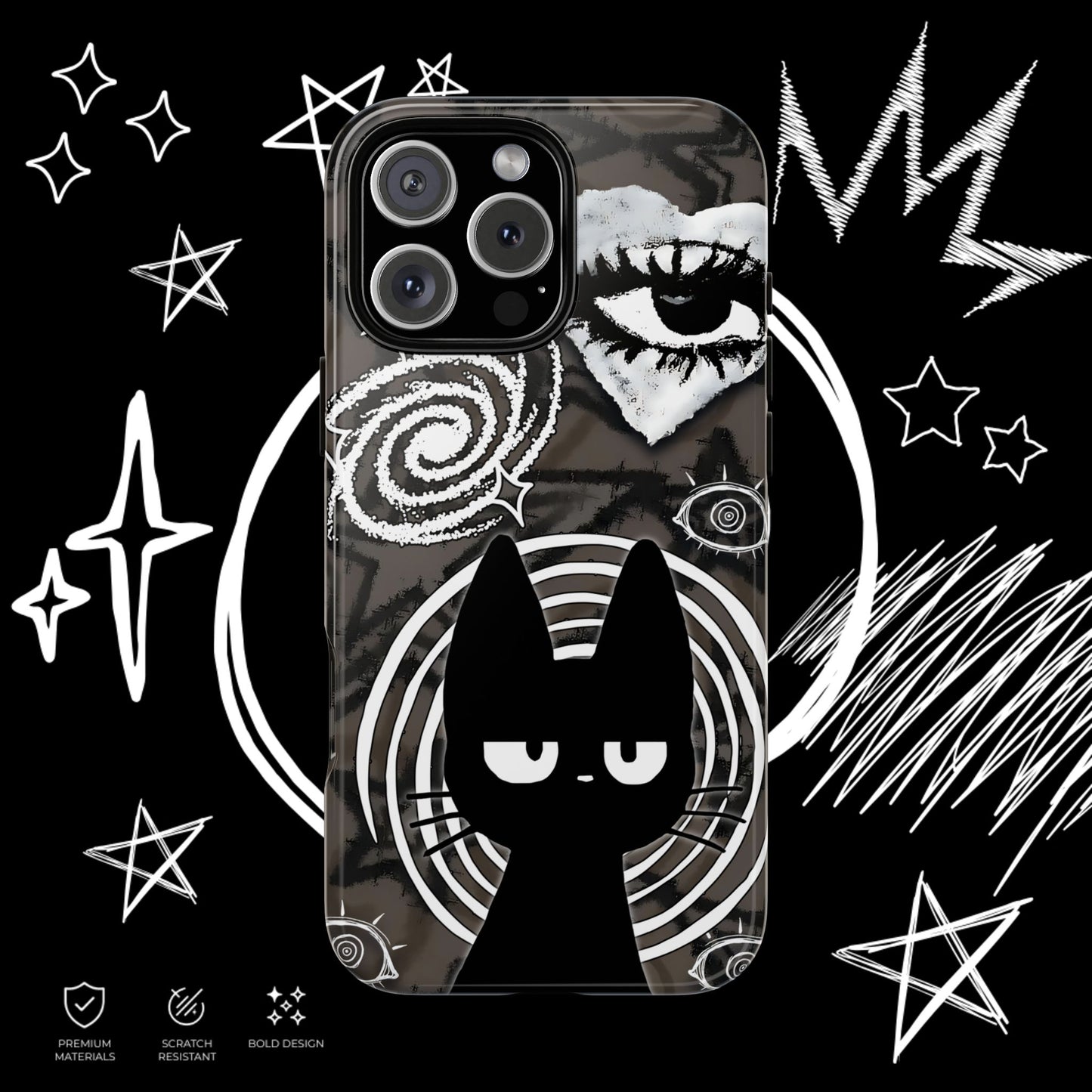 Gothic Cat & Mystical Eye Phone Case | Dark Punk | NekoStyleStudio